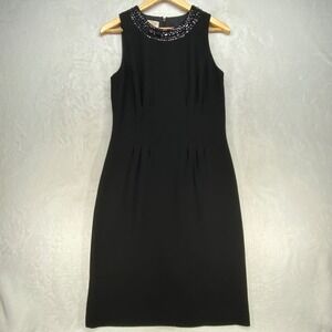 Talbots Black Dress Sheath Sleeveless Beaded Neck Cocktail Party‎ Size 8 - flaw